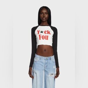 EDIKTED YUCK FOU cropped raglan long sleeve tee size small NEW